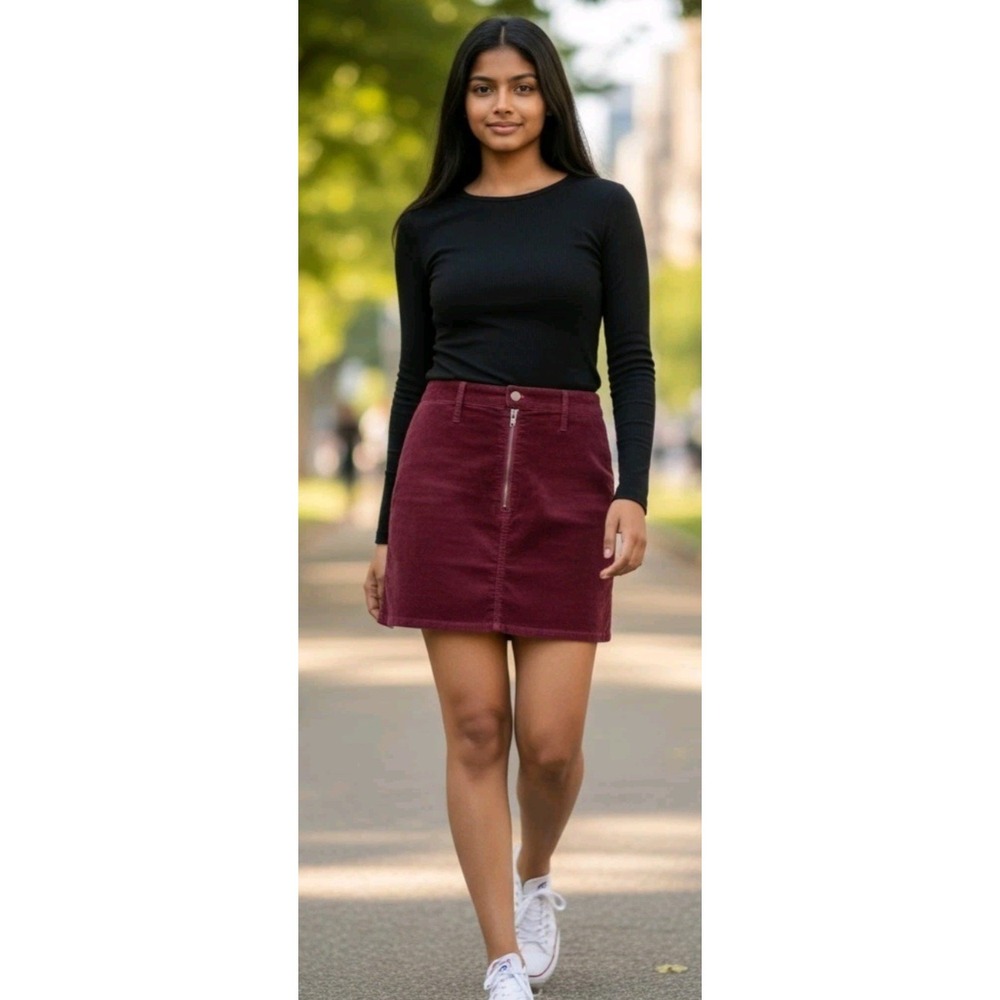 Madewell Burgundy Velour‎ Velveteen Stretch Mini Skirt 31" Waist 16" Length